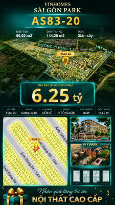 Nhà phố AS83-20 Ivy Park Vinhomes Sài Gòn Park Giá 6.25 Tỷ 50m²