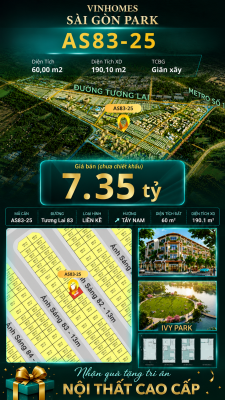 Nhà phố AS83-25 Ivy Park Vinhomes Sài Gòn Park Giá 7.35 Tỷ 60m²