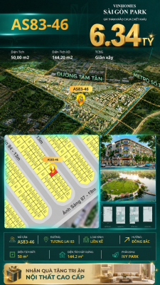 Nhà phố AS83-46 Ivy Park Vinhomes Sài Gòn Park Giá 6.34 Tỷ 50m²