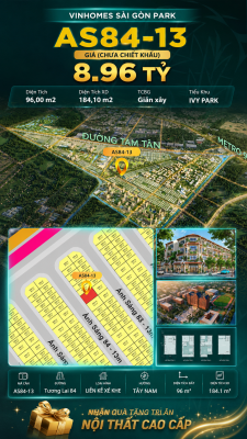Nhà phố xẻ khe AS84-13 Ivy Park Vinhomes Sài Gòn Park Giá 8.96 Tỷ