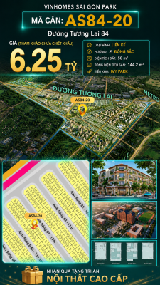 Nhà phố AS84-20 Ivy Park Vinhomes Sài Gòn Park Giá 6.25 Tỷ 50m²