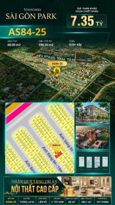 Nhà phố AS84-25 Ivy Park Vinhomes Sài Gòn Park Giá 7.35 Tỷ 60m²