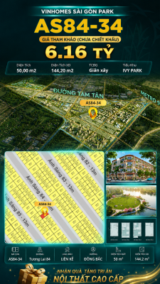 Nhà phố AS84-34 Ivy Park Vinhomes Sài Gòn Park Giá 6.16 Tỷ 50m²