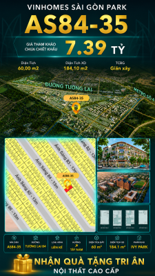 Nhà phố AS84-35 Ivy Park Vinhomes Sài Gòn Park Giá 7.39 Tỷ 60m²