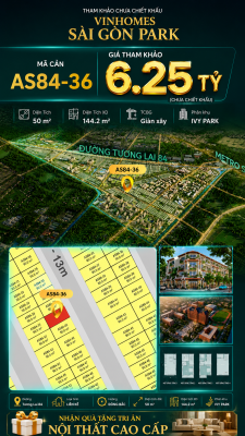 Nhà phố AS84-36 Ivy Park Vinhomes Sài Gòn Park Giá 6.25 Tỷ 50m²