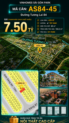 Nhà phố AS84-45 Ivy Park Vinhomes Sài Gòn Park Giá 7.50 Tỷ 60m²