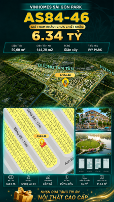 Nhà phố AS84-46 Ivy Park Vinhomes Sài Gòn Park Giá 6.34 Tỷ 50m²