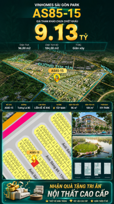 Nhà phố xẻ khe AS85-15 Ivy Park Vinhomes Sài Gòn Park Giá 9.13 Tỷ