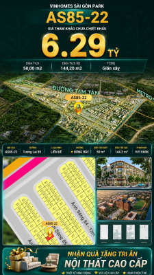 Nhà phố AS85-22 Ivy Park Vinhomes Sài Gòn Park Giá 6.29 Tỷ 50m²