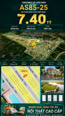 Nhà phố AS85-25 Ivy Park Vinhomes Sài Gòn Park Giá 7.40 Tỷ 60m²