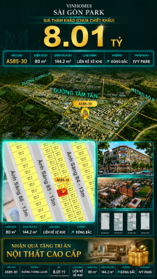 Nhà phố xẻ khe AS85-30 Ivy Park Vinhomes Sài Gòn Park Giá 8.01 Tỷ
