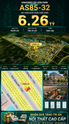 Nhà phố AS85-32 Ivy Park Vinhomes Sài Gòn Park Giá 6.26 Tỷ 50m²