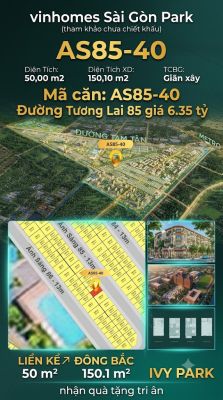 Nhà phố AS85-40 Ivy Park Vinhomes Sài Gòn Park Giá 6.35 Tỷ 50m²