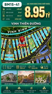 Nhà Phố Liền Kề BM15-41 Vinhomes Global Gate Hạ Long Xanh 8.95 tỷ