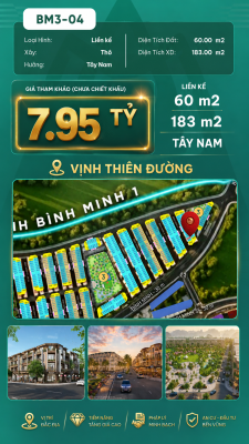 Nhà Phố Liền Kề BM3-04 Vinhomes Global Gate Hạ Long Xanh 7.95 tỷ