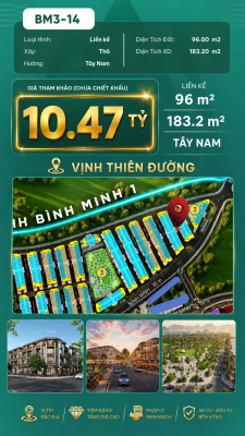 Nhà Phố Liền Kề BM3-14 Vinhomes Global Gate Hạ Long Xanh 10.74 tỷ