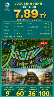 Nhà Phố Liền Kề BM3-20 Vinhomes Global Gate Hạ Long Xanh 7.89 tỷ