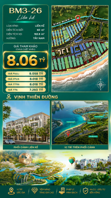 Nhà Phố Liền Kề BM3-26 Vinhomes Global Gate Hạ Long Xanh 8.06 tỷ