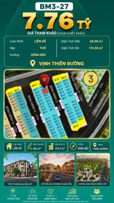 Nhà Phố Liền Kề BM3-27 Vinhomes Global Gate Hạ Long Xanh 7.76 tỷ