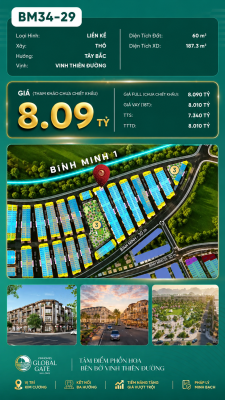 Nhà Phố Liền Kề BM34-29 Vinhomes Global Gate Hạ Long Xanh 8.09 tỷ