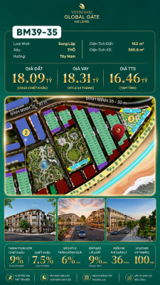 Biệt Thự Song Lập BM39-35 Vinhomes Global Gate Hạ Long 18.09 tỷ