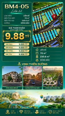 Nhà Phố Liền Kề BM4-05 Vinhomes Global Gate Hạ Long Xanh 9.88 tỷ