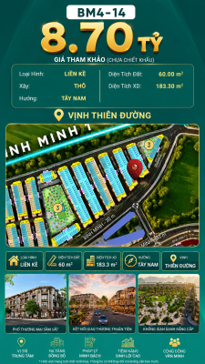 Nhà Phố Liền Kề BM4-14 Vinhomes Global Gate Hạ Long Xanh 8.70 tỷ