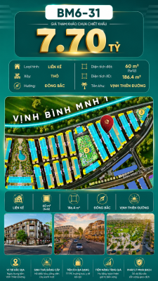 Nhà Phố Liền Kề BM6-31 Vinhomes Global Gate Hạ Long Xanh 7.70 tỷ