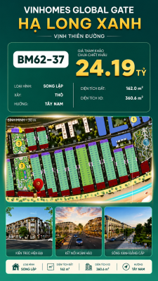 Biệt Thự Song Lập BM62-37 Vinhomes Global Gate Hạ Long Xanh 24.19 tỷ