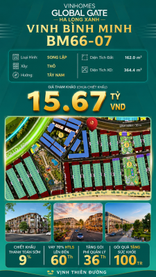 Biệt Thự Song Lập BM66-07 Vinhomes Global Gate Hạ Long Xanh 15.67 tỷ