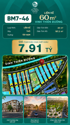 Nhà Phố Liền Kề BM7-46 Vinhomes Global Gate Hạ Long Xanh 7.91 tỷ