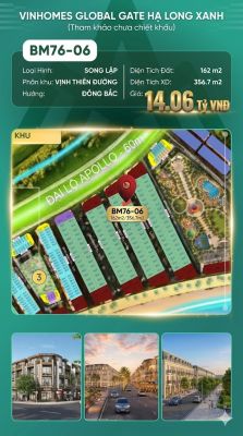 Biệt Thự Song Lập BM76-06 Vinhomes Global Gate Hạ Long 14.06 tỷ