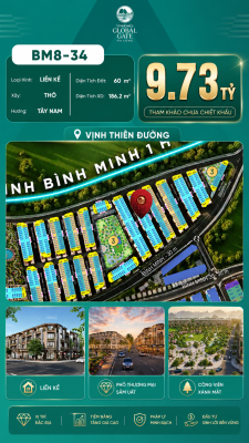Nhà Phố Liền Kề BM8-34 Vinhomes Global Gate Hạ Long Xanh 9.73 tỷ