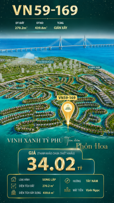 Song lập VN59-169 - Mặt tiền Vịnh Ngọc hướng Tây Nam