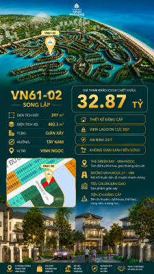Song lập VN61-02, view Lagoon, đường nội khu, giá 32.87 tỷ