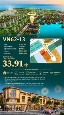 Song lập VN62-13 xây 3 tầng view biển hồ 800ha, giá 33.91 tỷ