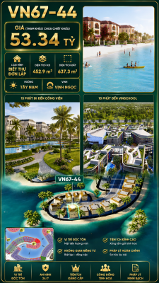 Đơn lập VN67-44 view biển rộng diện tích siêu lớn 637m², giá 53.34 tỷ