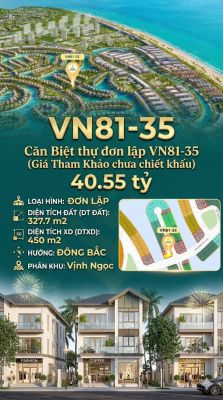 Đơn lập VN81-35, view biển hồ 800ha, hướng Đông Bắc, giá 40.55 tỷ