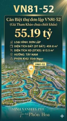 Đơn lập VN81-52 view biển hồ 800ha, cạnh Vincom, giá 55.19 tỷ