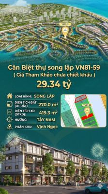 Song lập VN81-59, Tây Nam đón lộc, view biển hồ 800ha, 29.34 tỷ