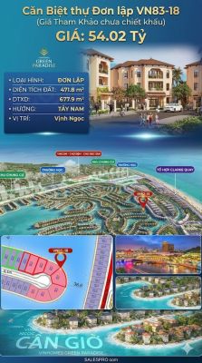 Đơn lập VN83-18 Tây Nam, view biển hồ 800ha, 54.02 tỷ