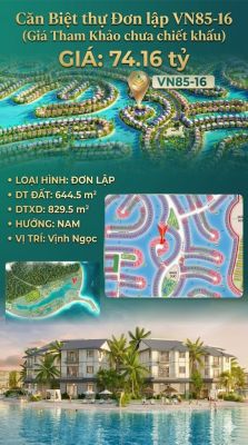 Đơn lập VN85-16, Tây Nam, view biển hồ 800ha, 74.16 tỷ