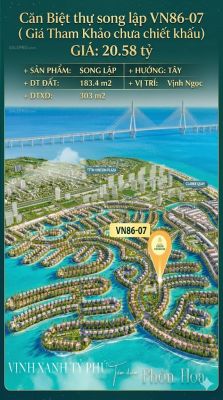 Song lập VN86-07, Tây, view biển hồ 800ha, cạnh Vincom, 20.58 tỷ