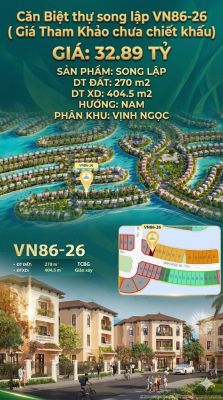 Song lập VN86-26, Nam, view biển hồ 800ha, 32.89 tỷ