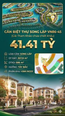 Đơn Lập VN86-45 – Tây Bắc, view biển hồ 800ha, 357.9m², chỉ 41.41 tỷ
