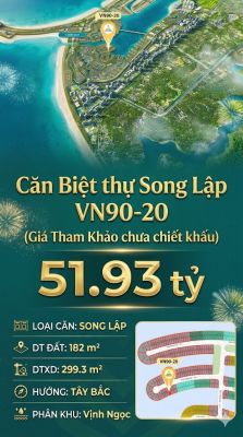 Song lập VN90-20 Tây Bắc view biển hồ 800ha, 182m², 51.93 tỷ