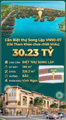 Song lập víp VN91-07 Bắc view biển hồ 800ha, 196m², 30.23 tỷ