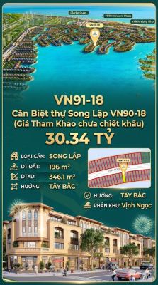 Song lập víp VN91-18 Tây Bắc view biển hồ 800ha, cạnh Vincom, 196m², 30.34 tỷ