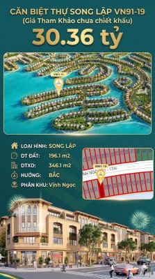 Song lập víp VN91-19 Bắc view biển hồ 800ha, 196.1m², 30.36 tỷ