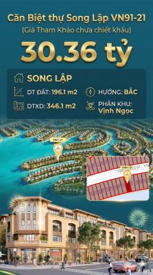Song lập víp VN91-21 Bắc view biển hồ 800ha, 196.1m², 30.36 tỷ